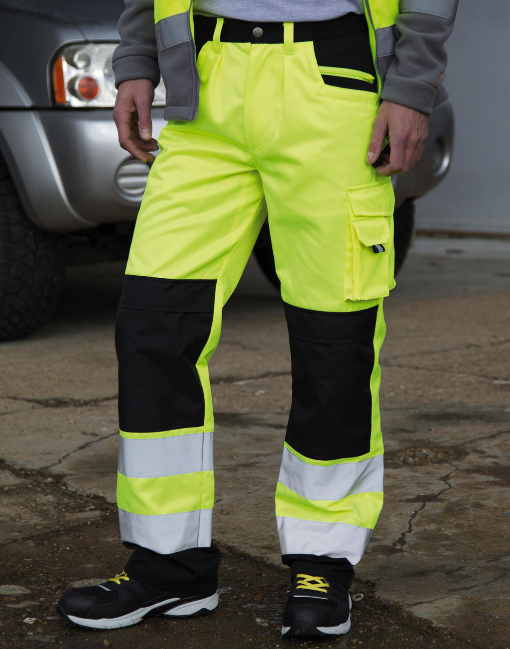 Bezpečnostné nohavice Cargo - fluorescent yellow