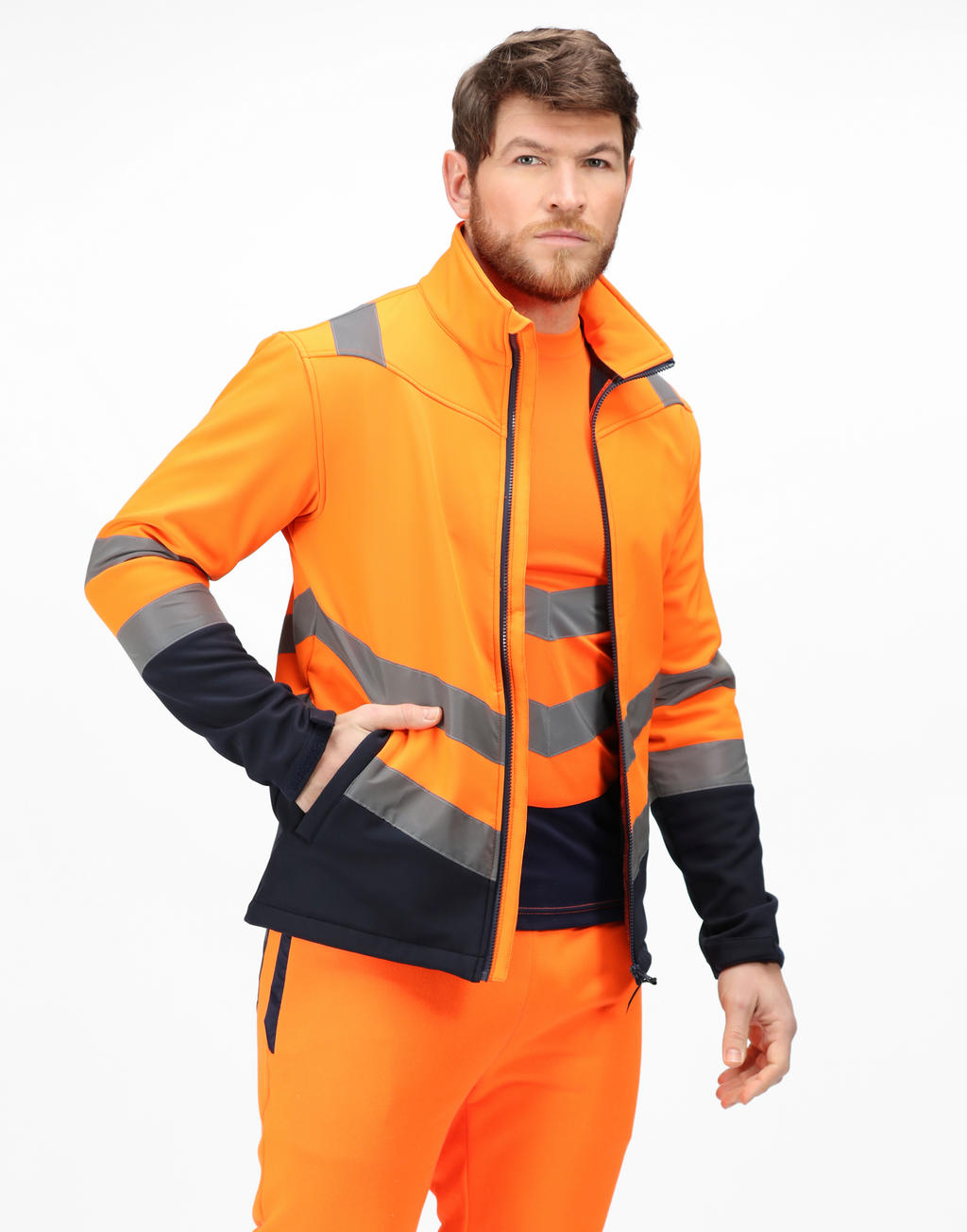 Pro softshellová bunda s vysokou viditeľnosťou - orange/navy