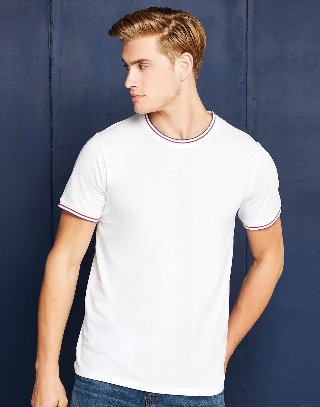 Fashion Fit Tipped Tee - white/red/royal