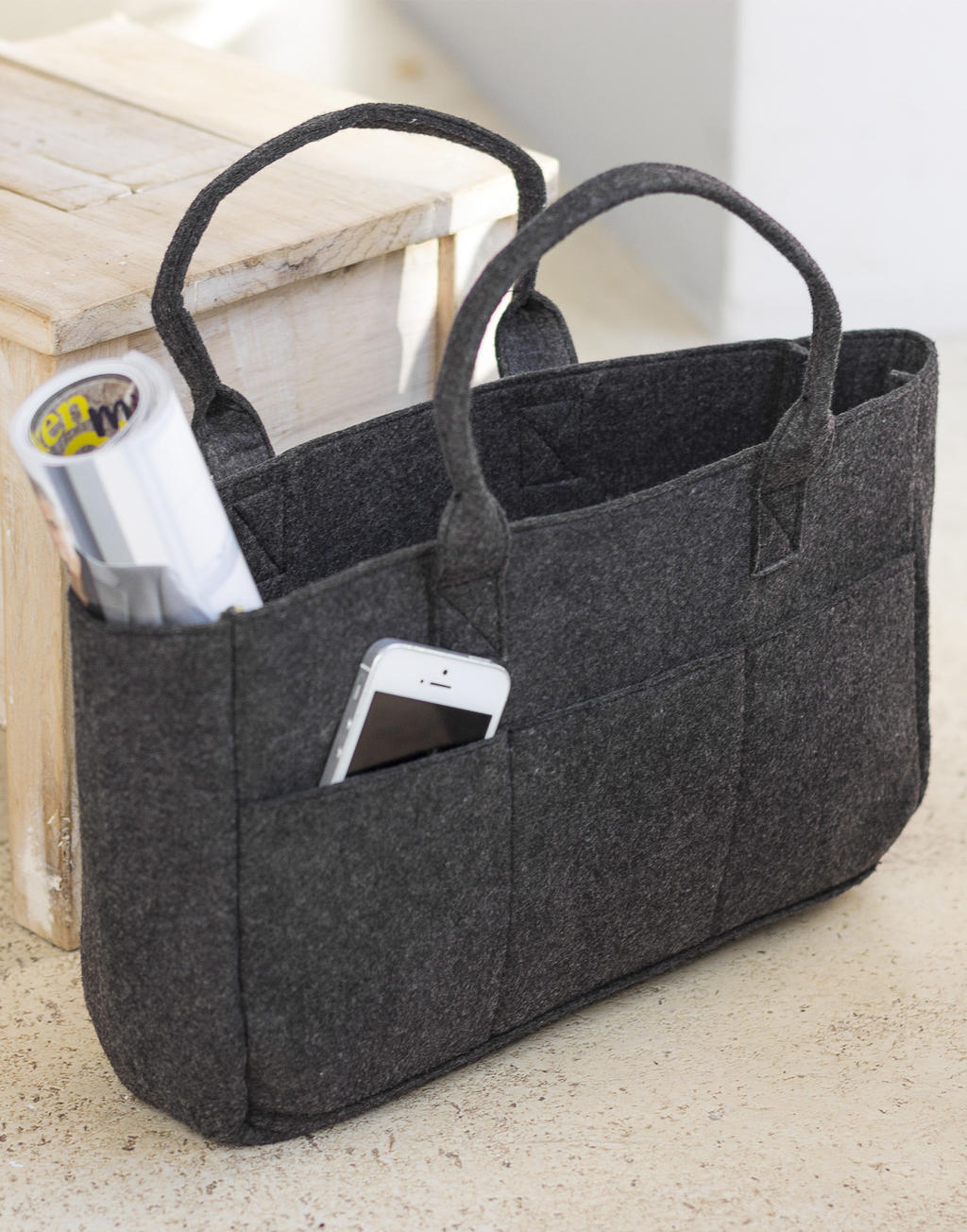 Filcová nákupná taška s vreckami - charcoal melange