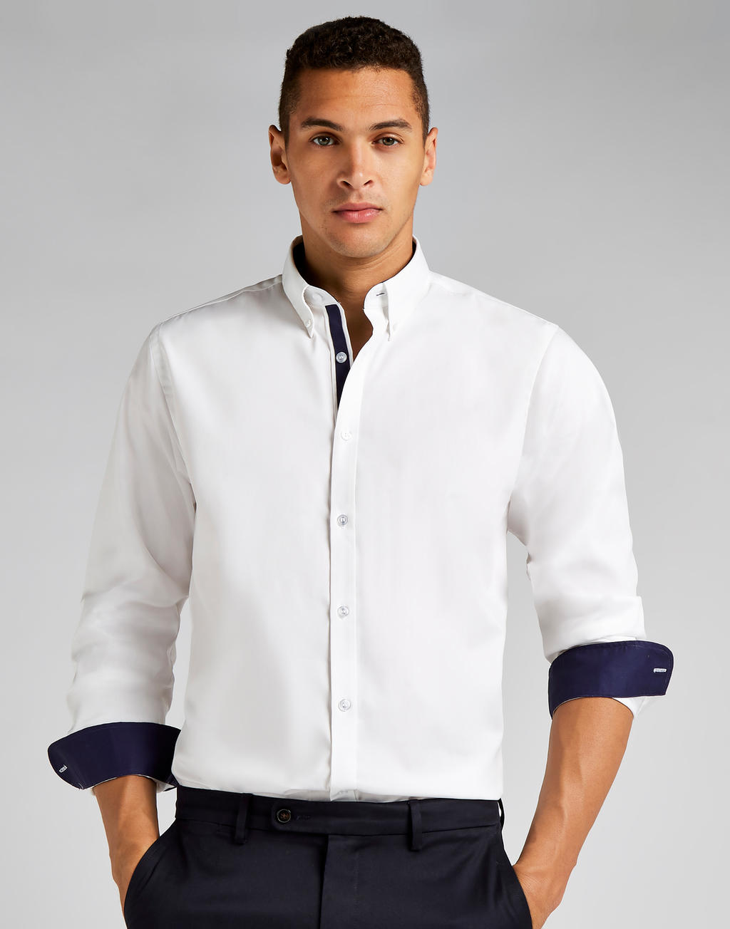 Košeľa Contrast Premium Oxford Button Down LS - white/navy