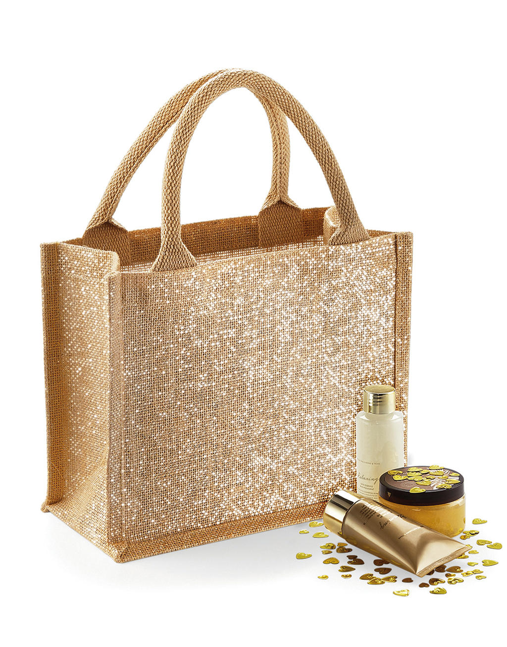 Malá trblietavá darčeková taška - natural/gold