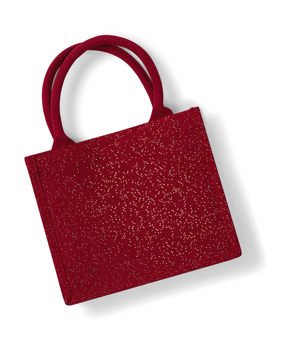 Malá trblietavá darčeková taška - red/gold