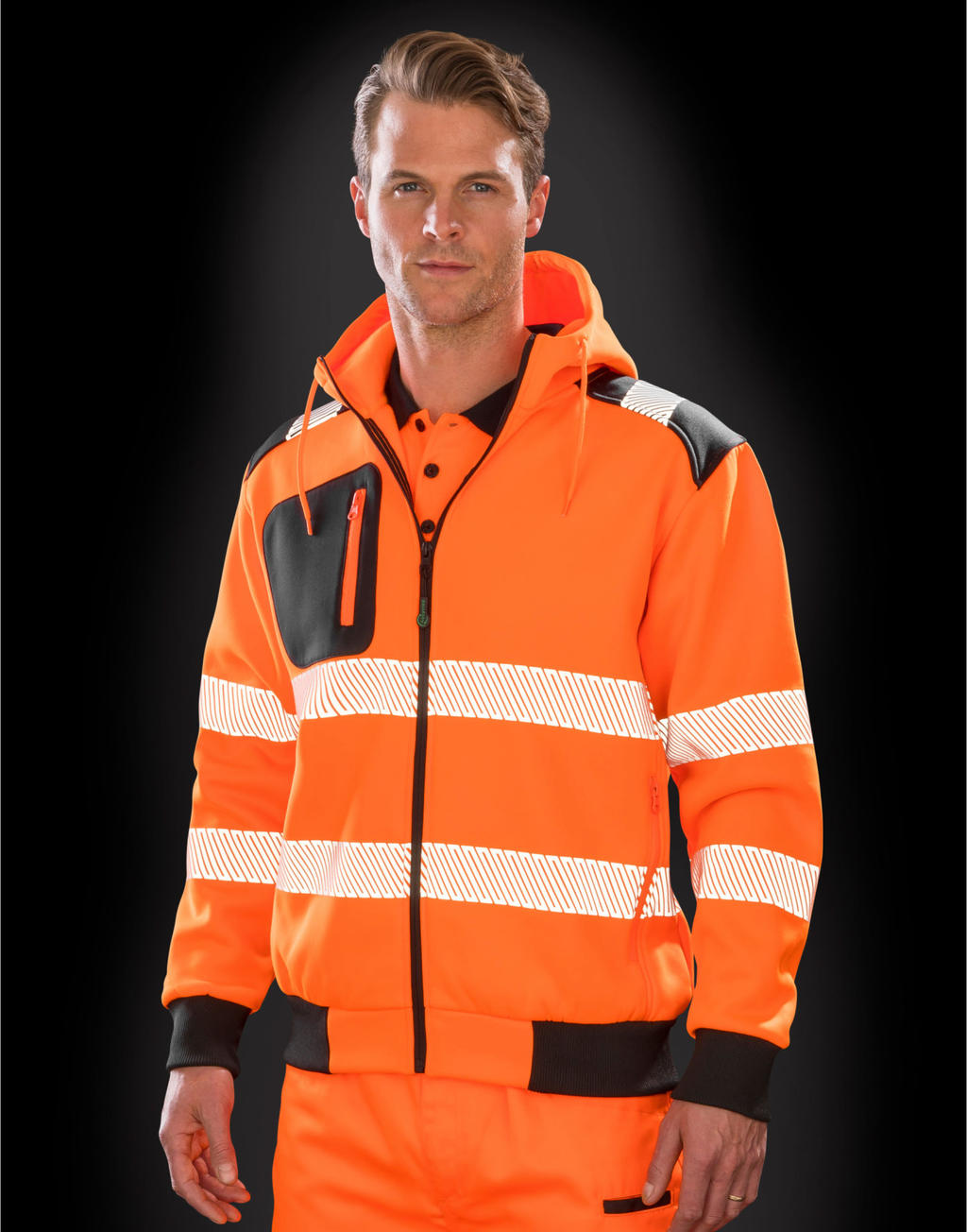 Mikina s kapucňou Recycled Robust Zipped Safety - fluorescent orange