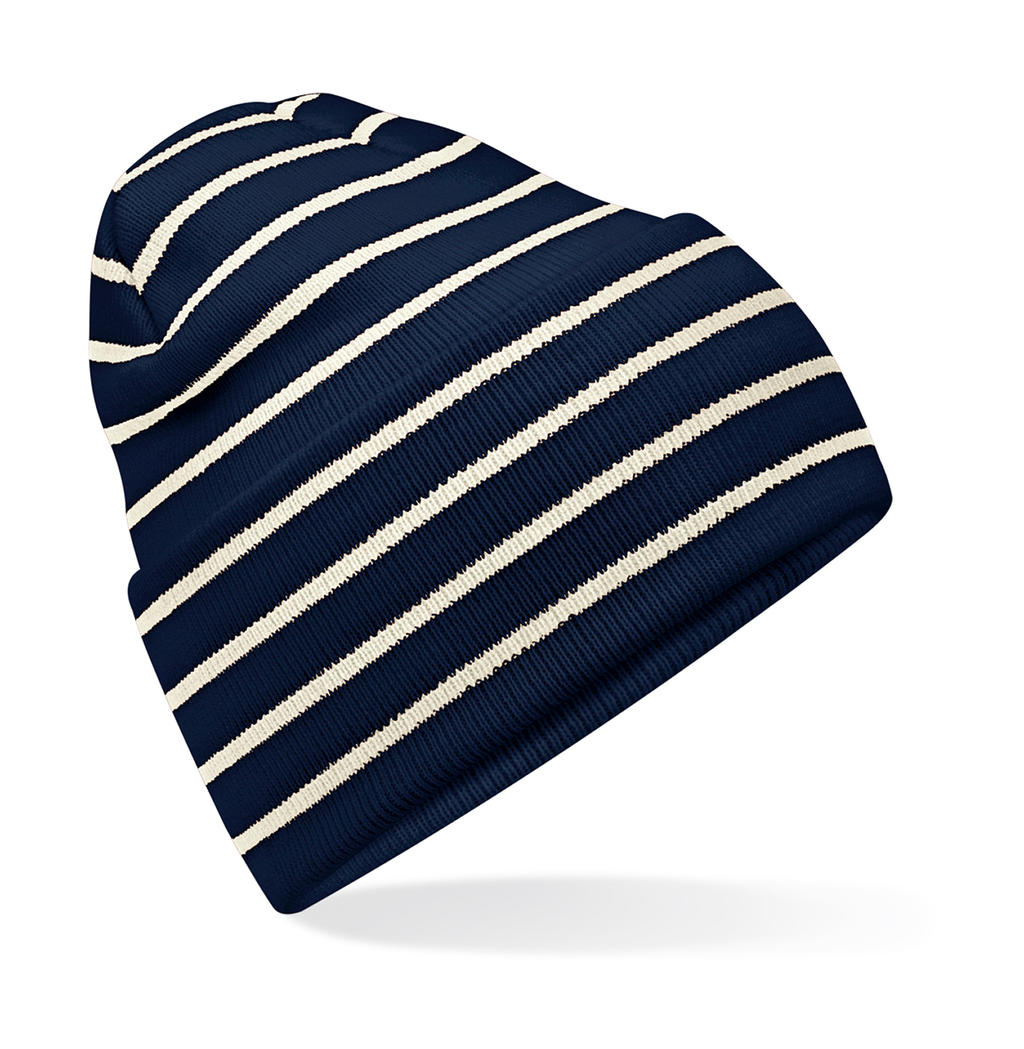 Originálna pruhovaná čiapka so širokou manžetou - french navy/soft white