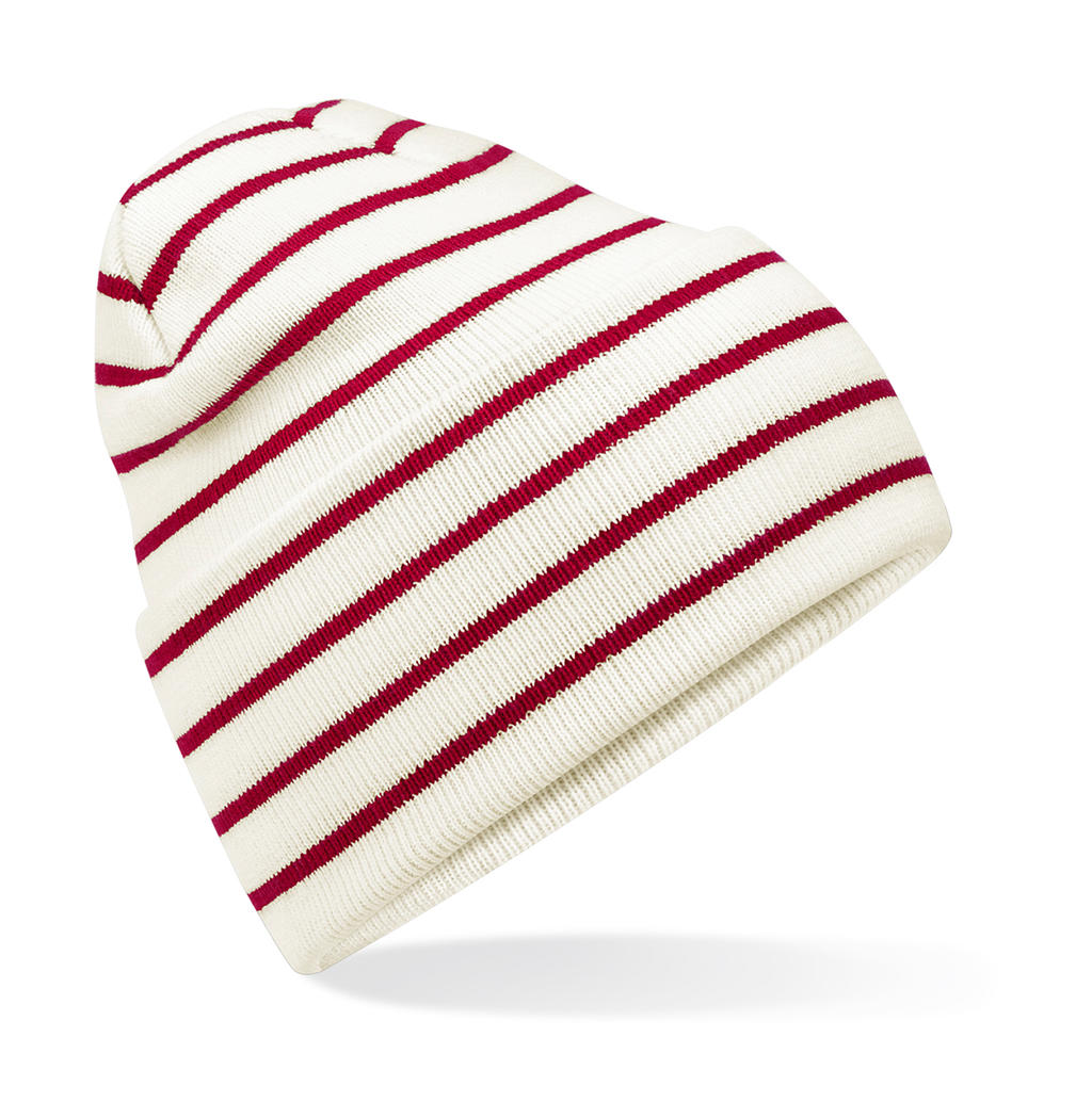Originálna pruhovaná čiapka so širokou manžetou - soft white/classic red