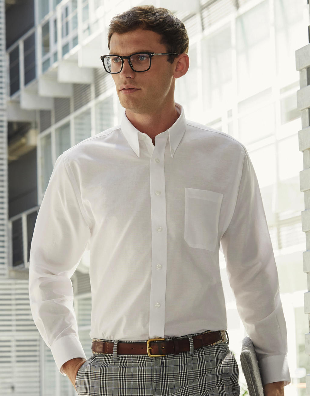 Pánska košeľa Oxford s dlhými rukávmi - white