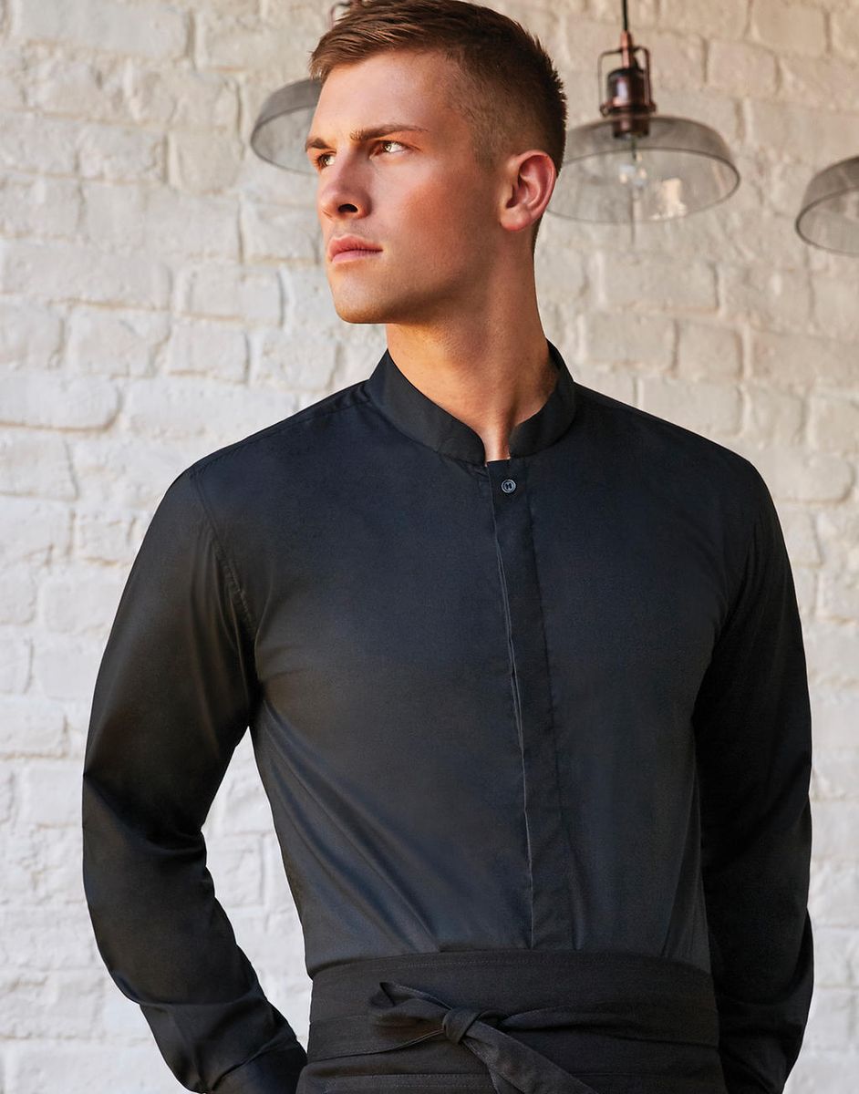 Barmanská košeľa Bargear™ Mandarin Collar s dlhými - black